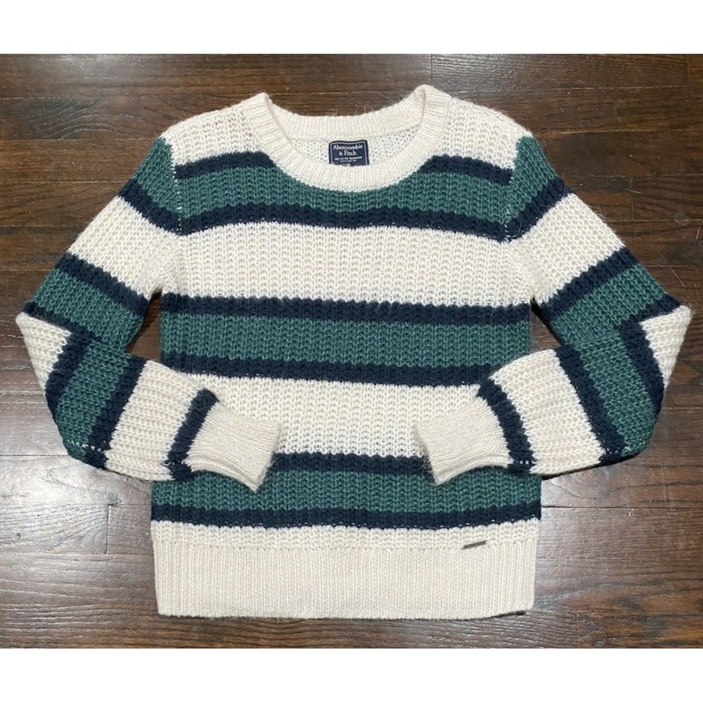 ABERCROMBIE & FITCH Mohair Blend Women's M Crewneck Long Sleeve Striped Sweater